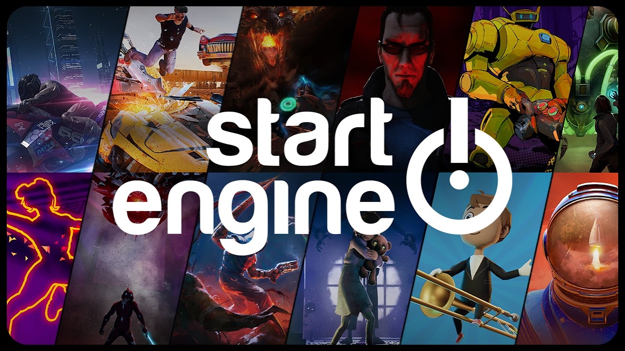 StartEngine logo over a mosaic of Impact Reality and Flat2VR Studios game key art