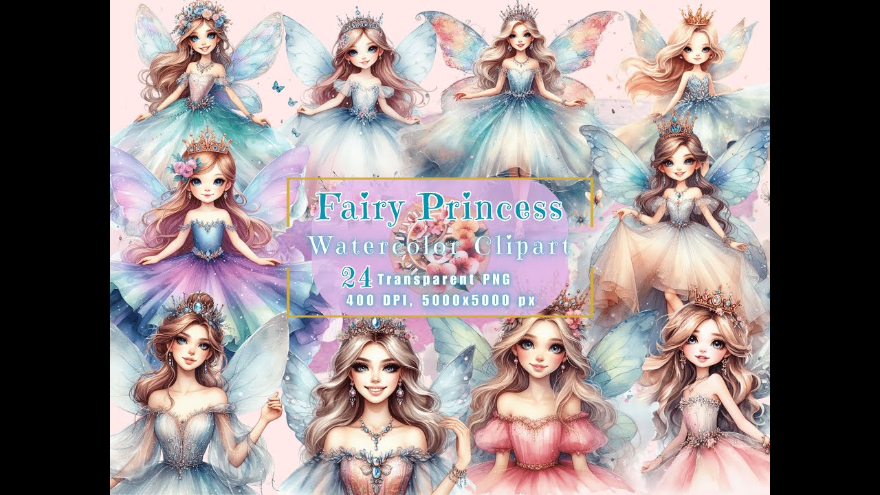 Lovely Fairy Princess • Watercolor Clipart • 24 PNG • Transparent Background
