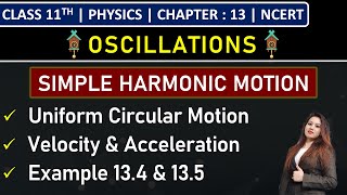 Class 11th Physics | SHM: Uniform Circular Motion | Velocity & Acceleration | Example 13.4 & 13.5