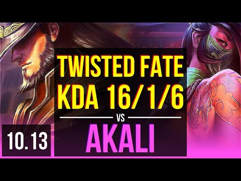 TWISTED FATE vs AKALI (MID) | Rank 3 Twisted Fate, KDA 16/1/6, 600+ games | KR Challenger | v10.13