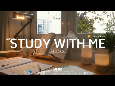 3-HOUR STUDY WITH ME Sunny Day ⛅ | 🎹Calm Piano | Pomodoro 50-10 , a peaceful day