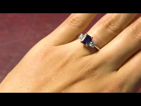 CR1038 Emerald Cut Sapphire & Diamond Gemstone Ring