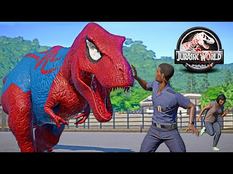 SPIDER-MAN TYRANNOSAURUS REX Human Attack & Dinosaurs Fight 🌍 JURASSIC WORLD EVOLUTION