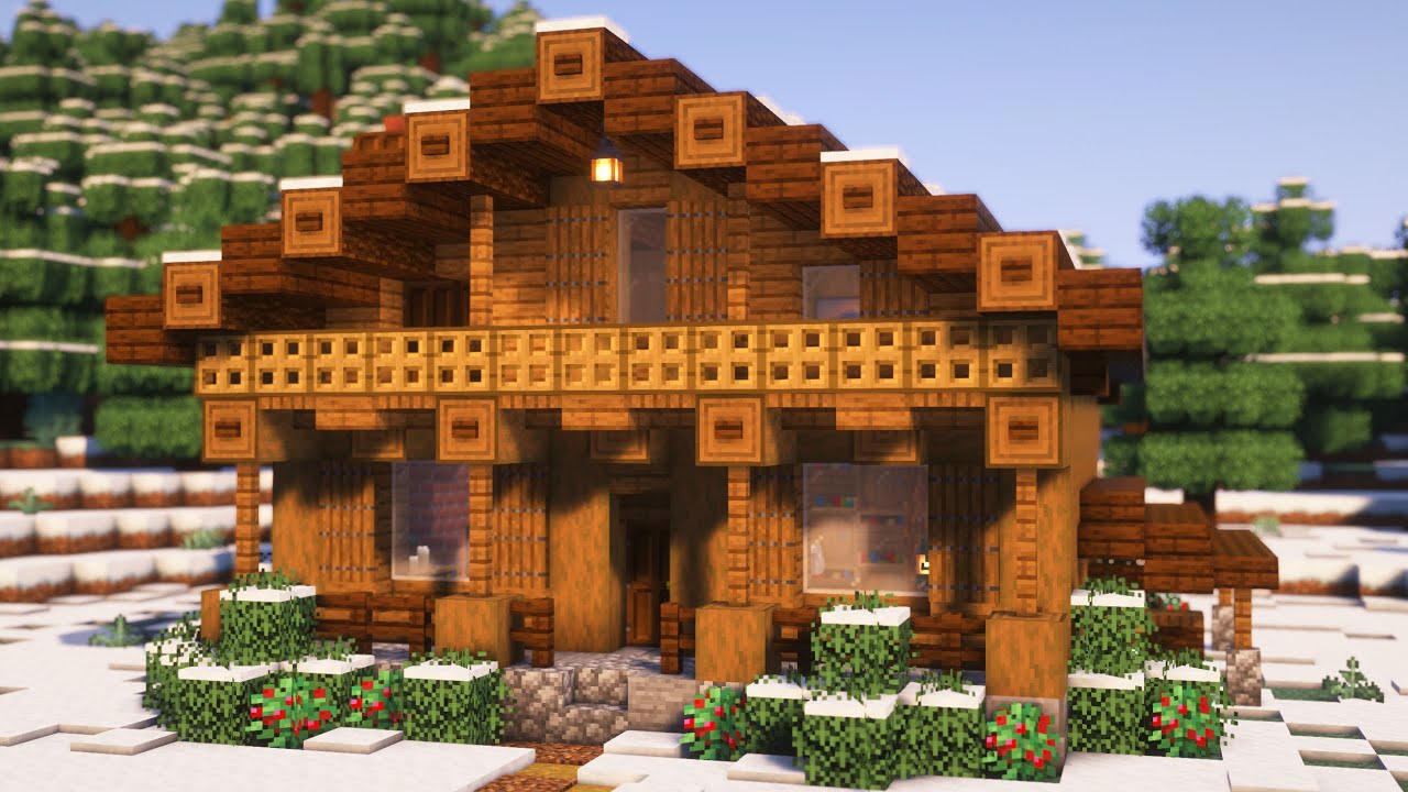 Minecraft: How To Build a Simple Winter Log Cabin - Minecraft Builders