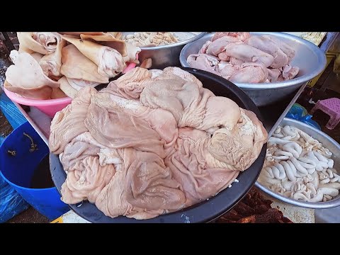 Mixed Market Food Scene @Dem Kor Market in Phnom Penh CAMBODIA - Food Market Scene, Fish, Pork, Beef