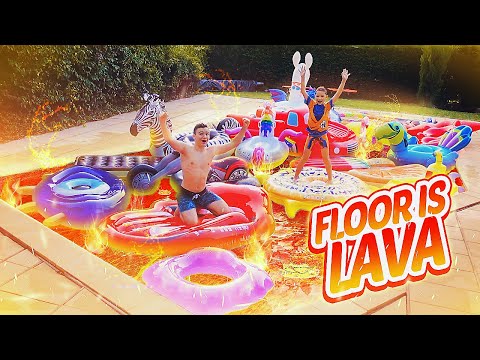 THE FLOOR IS LAVA CHALLENGE - LE SOL C'EST DE LA LAVE ! 🔥 DANS LA PISCINE, SUR DES GONFLABLES ! 💦