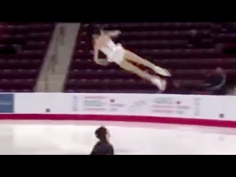 Figure Skating (Scary Fall...Beware) Jr Canadian Pairs Practice.
