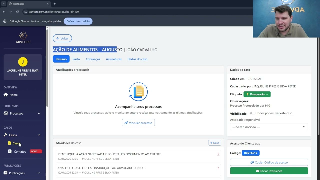 Editar, Arquivar e Desarquivar um Caso no AdvCore Academy | Sistema Jurídico AdvCore