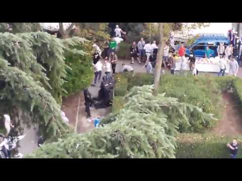 Legia Warszawa Ultras vs cops near Santiago Bernabeu 18.10.2016 Hooligan Fight