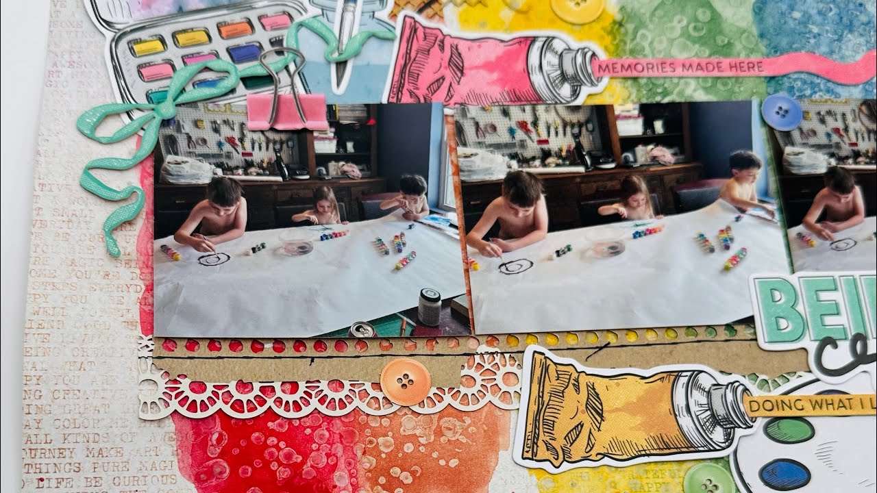 Mixed media layout/Scrap the Boys DT layout using 49 and Market’s Artful Moments by Vicki Boutin