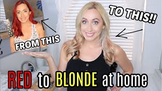 GOING RED TO BLONDE AT HOME...1st time bleaching my hair!!