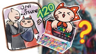 Draw Oni And Kitsune | Trying Out New Markers - Set Of 120 Colors Acrylic Markers