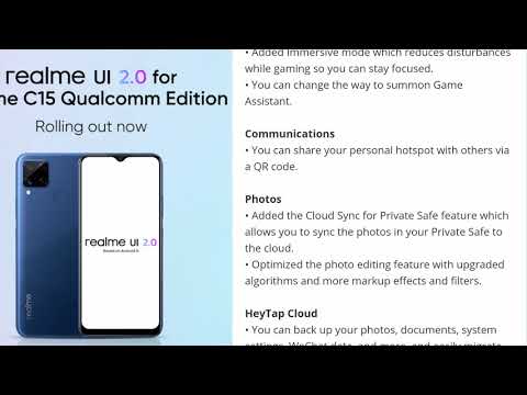 Realme C15 Android 11 based Realme UI 2.0 software update for  Qualcomm Snapdragon 460 Edition