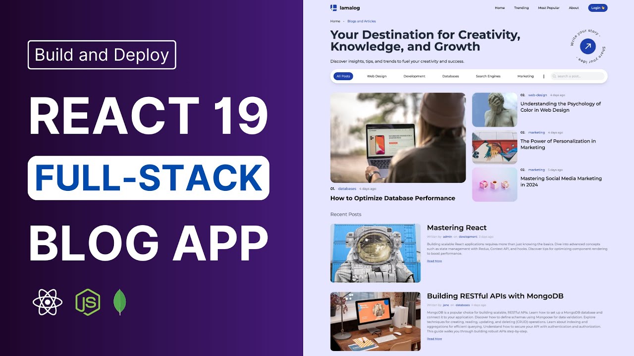 React Node.js Blog App Full Tutorial (Infinite Scroll, User Roles, Filters) MERN Stack Blog Website