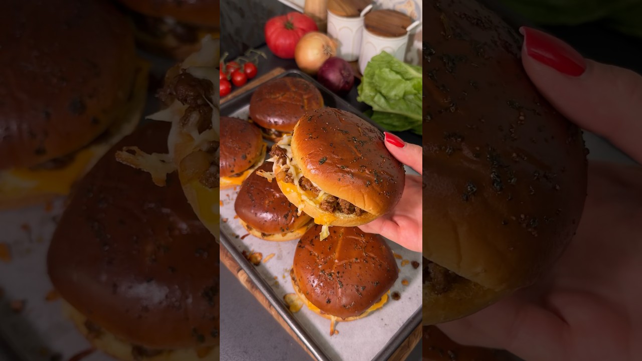 Cheeseburgers for a Crowd 🍔 #cheeseburger #sliders #burgerrecipe #easyrecipes #partyfood