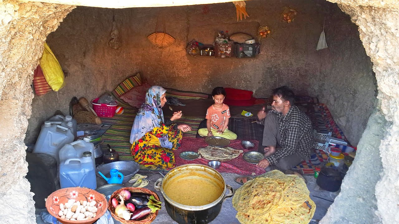 "Halim Bademjan" | Documentary Life and Traditional Cooking in the 4000_years Mountain cave of IRAN!