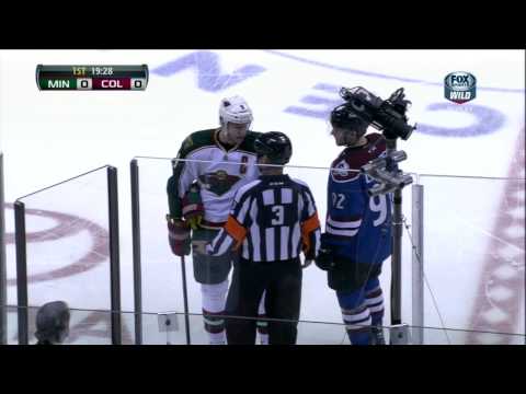 Ryan O'Byrne vs Justin Falk fight Mar 16 2013 Minnesota Wild vs Colorado Avalanche NHL Hockey