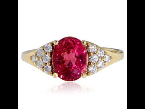 Inel Aur Galben 14 k Turmalina Roz Diamante Naturale - Romantic si Distins