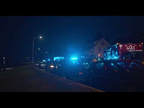 Car flipped on its side on Lynn Shore Drive, Lynn, MA