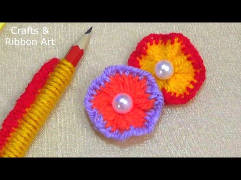 Super Easy Woolen Flower Making Ideas with Pencil - Hand Embroidery Amazing Trick - DIY Yarn Flowers