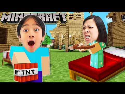 MINECRAFT BED WARS!! Ryan and Mommy Team Up to Protect their Bed! Let's Play!