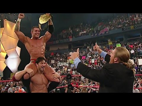 Evolution Betrays Randy Orton After He Retains the WHC (Bloody) RAW Aug 16,2004