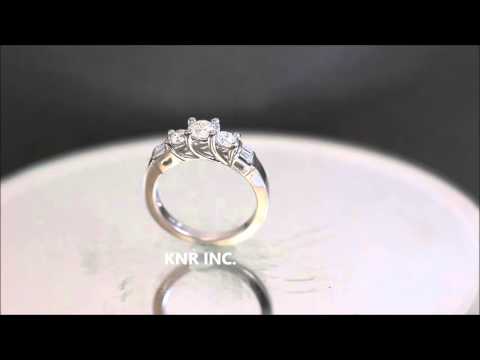 14k White Gold Round Cut Baguettes Diamond Engagement Ring Prong Set 1.08ctw - KNR INC - 991