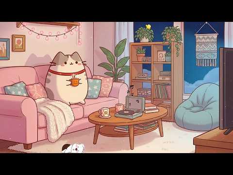 Pusheen's Cozy Pink Living Room 🎀 Lofi Beats for Focus & Study ☕️  Calm Lofi for Peaceful Nights