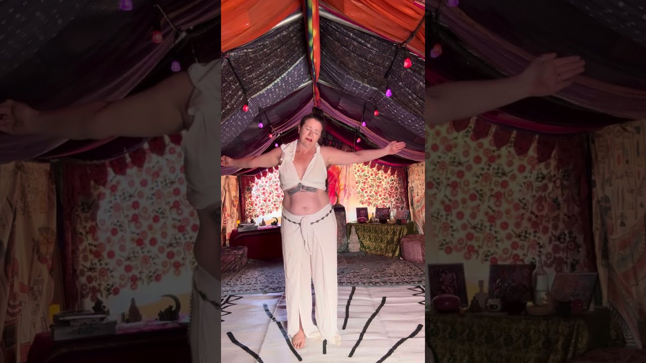 An intuitive improvisation divine feminine Priestess  dance in the Goddess temple. I dance for all. 