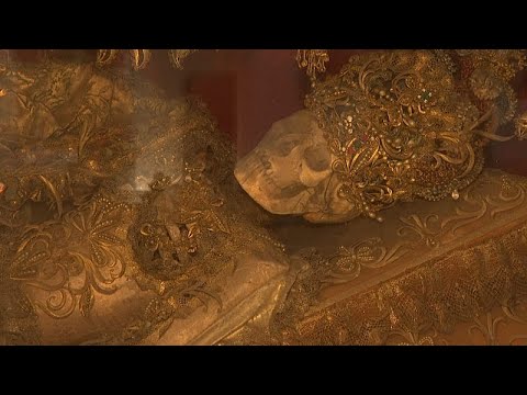 Video Thumbnail: Bejewelled skeletons on display in German monastery fascinate visitors