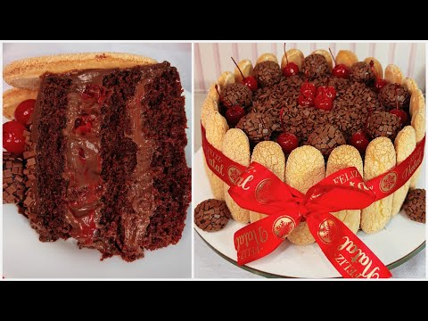 SPECIAL CHOCOLATE CHRISTMAS CAKE WITH CHERRIES - CHARLOTTE CAKE