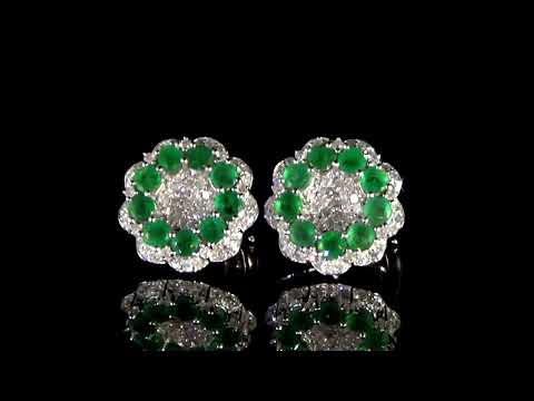 Lady's 14k White Gold 2.17ct (TW) Emerald and Diamond Earrings