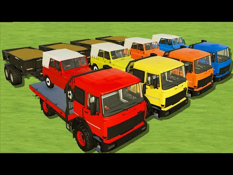 TRANSPORT LOADING HARVESTING COLORED TRUCKS POTATOES WITH JOHN DEERE TRACTORS - Farming Simulator 22