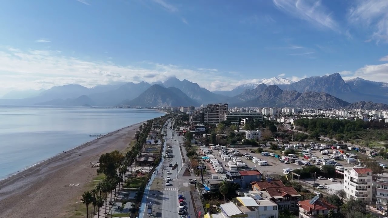 Antalya Coastline and Mountains | Scenic Beachfront Aerial View in 4K