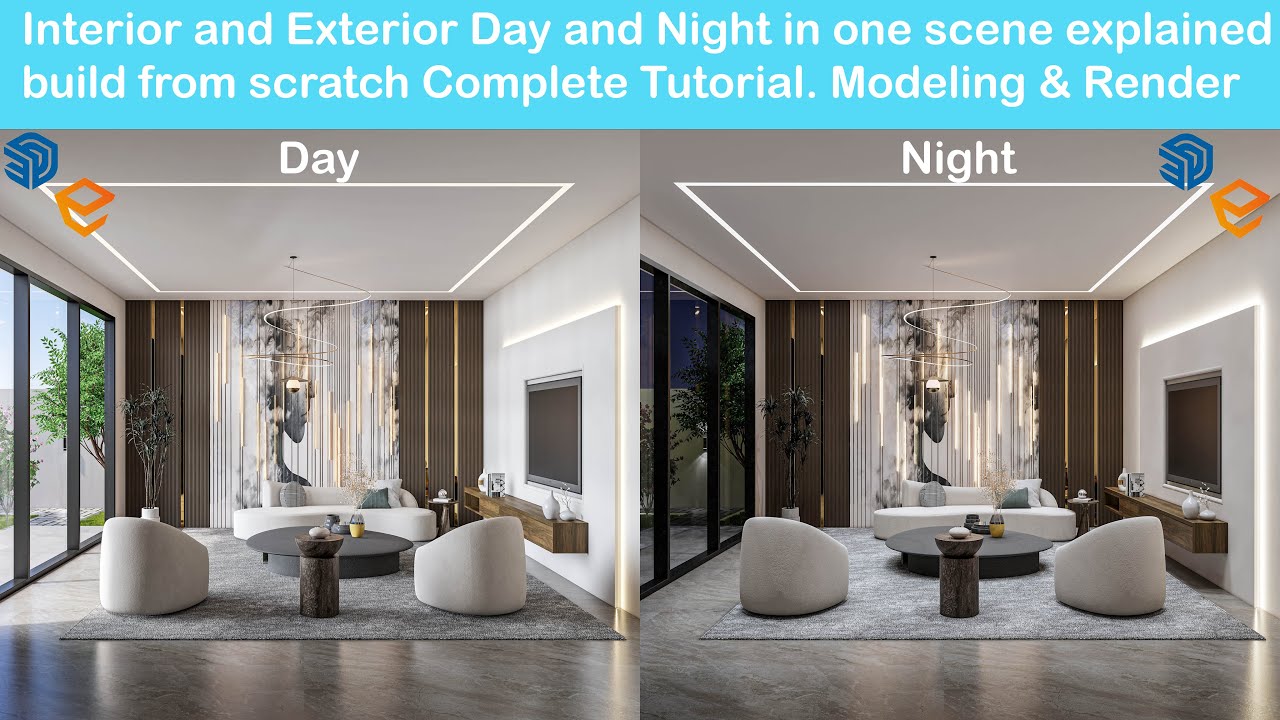 Living room interior exterior scene 3D Model