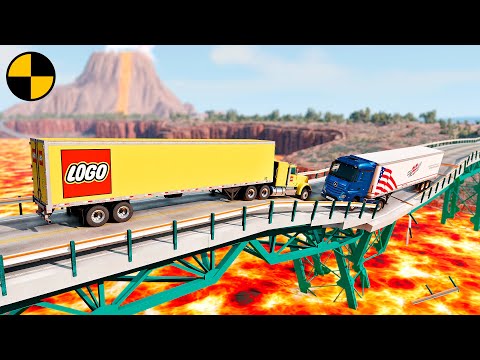 Cars vs Collapsing Bridge & Lava 😱 BeamNG.Drive