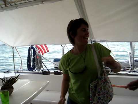 After her win Trish does a brief Chicken Dance