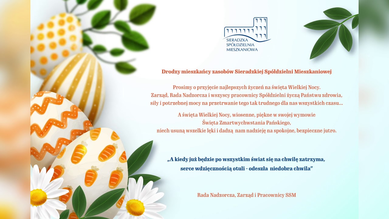 Życzenia Wielkanocne Sieradzkiej Spółdzielni Mieszkaniowej