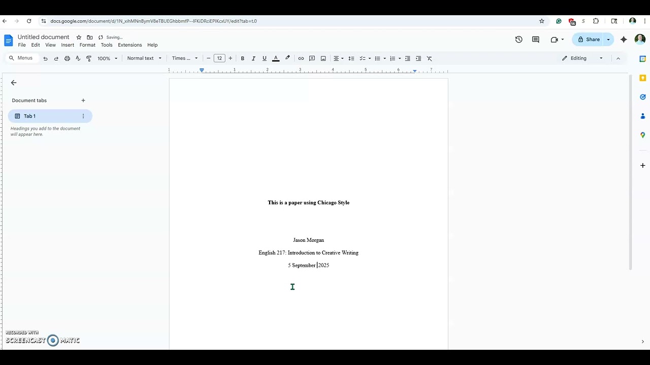Formatting Chicago Style using Google docs