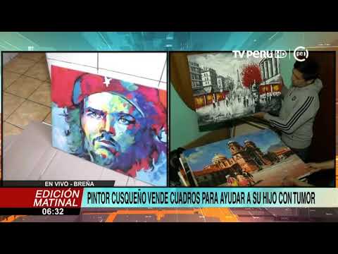 Pintor cusqueño elabora cuadros para pagar tratamiento de su hijo