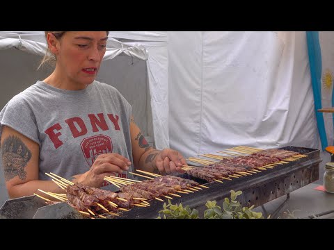 Italian Goat Skewers Roasted. Street Food Festival