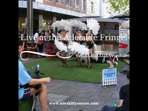 Miss Kitty's Meow promoting their Fringe show in Adelaide's Rundle Mall