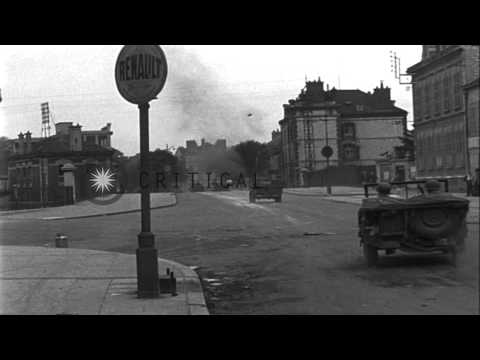 French civilians destroy German street signs in Troyes, France. HD Stock Footage