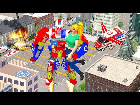 Flying Ambulance Robot Car Transform Robot Games - 911 Emergency Ambulance Game - Android GamePlay