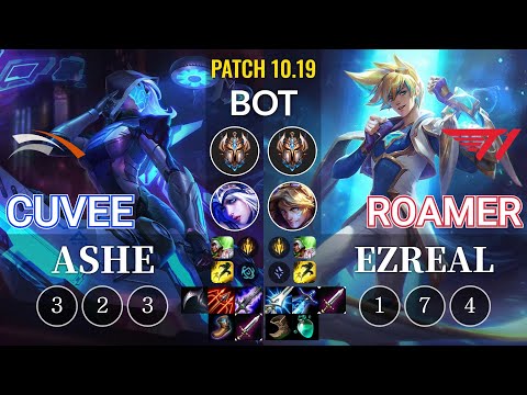 HLE CuVee Ashe vs T1 Roamer Ezreal Bot - KR Patch 10.19