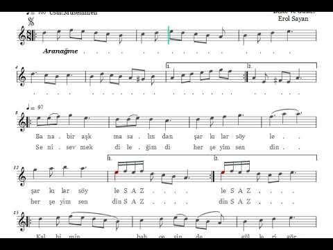 Bana Bir Aşk Masalından Şarkılar Söyle (Nota Eşliğinde Karaoke (Ahenk: Kız Neyi - 4 Ses - B)