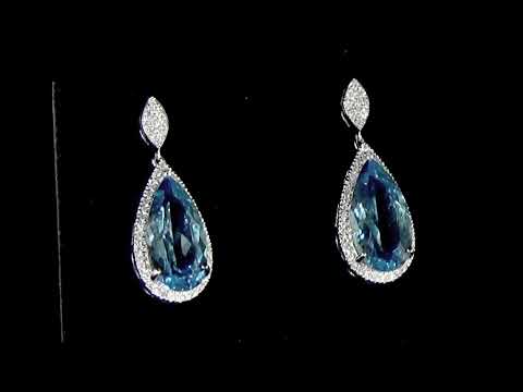 14k White Gold 10.73ct (TW) Blue Topaz and Diamond Dangling Earrings