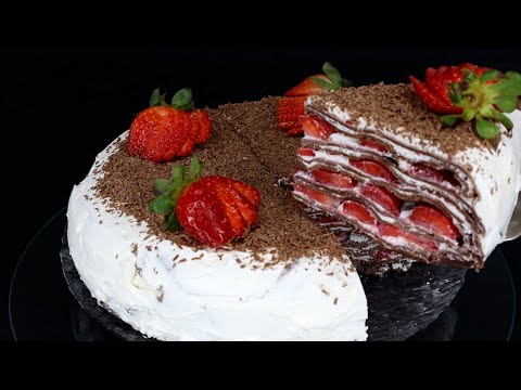 No-Bake Chocolate Strawberry Pancake Cake — Melts in Your Mouth!