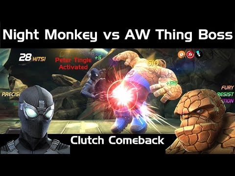 Night Monkey vs AW Thing Boss | Stealth Suit Spiderman | Marvel Contest of Champions
