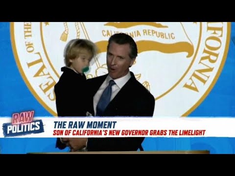 Raw Moment: Child proves perfect prop to California Governor's inauguration speech